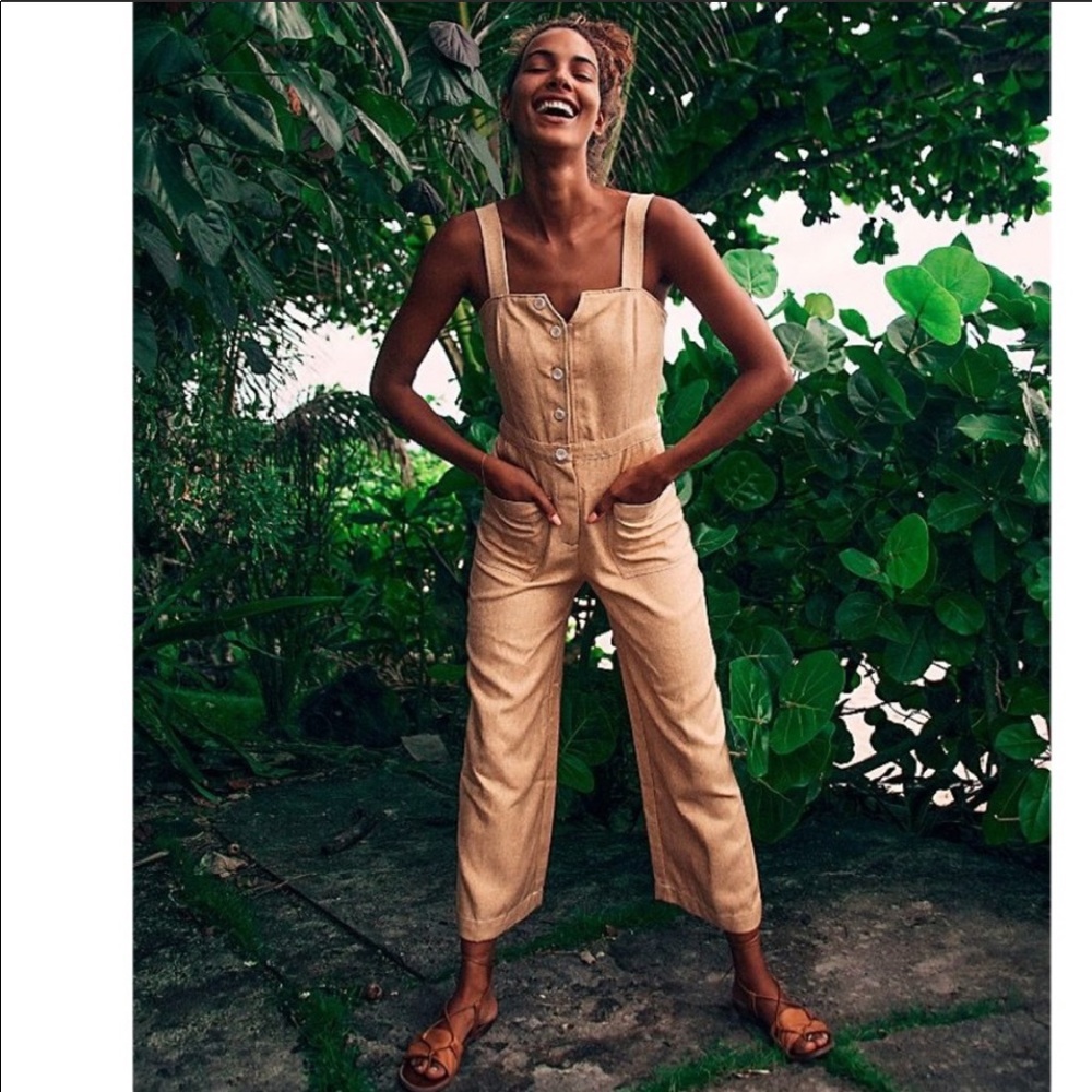Anthro Moon River Yellow Button Front Jumpsuit SzS